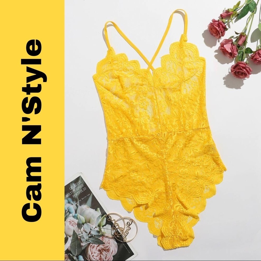 New Sexy Yellow Lace Teddy Bodysuit - Picture 1 of 6